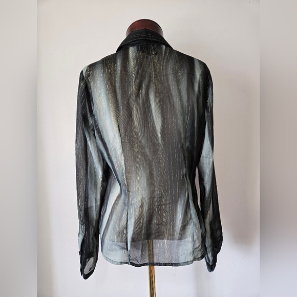 Ninety Sheer Black, Teal And Metallic Gold Blouse. Size Medium - Picture 6 of 11